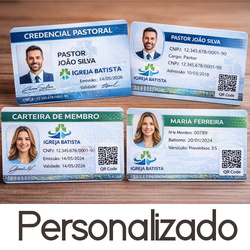 Credencial de Pastor e Carteirinha de Membro em PVC 0,76mm Personalizada
